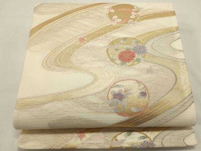 平和屋着物*夏物 六通柄袋帯 流水花丸文 金銀糸 正絹 逸品 DABH1678cd