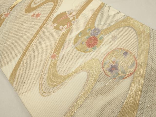平和屋着物*夏物 六通柄袋帯 流水花丸文 金銀糸 正絹 逸品 DABH1678cd