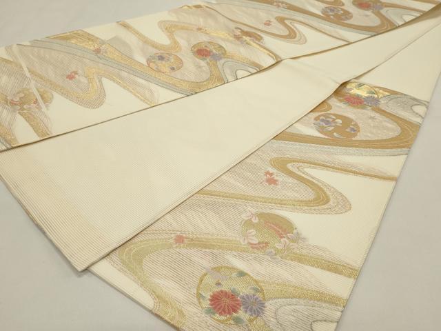 平和屋着物*夏物 六通柄袋帯 流水花丸文 金銀糸 正絹 逸品 DABH1678cd