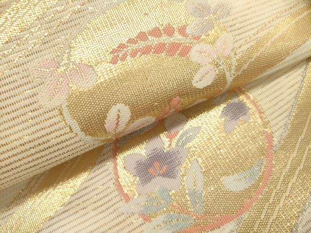 平和屋着物*夏物 六通柄袋帯 流水花丸文 金銀糸 正絹 逸品 DABH1678cd