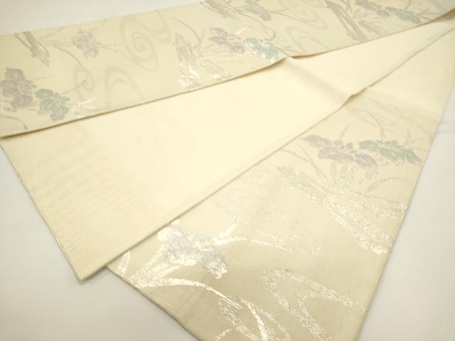 平和屋着物*夏物 六通柄袋帯 草花文 銀糸 正絹 逸品 DABH1679cd