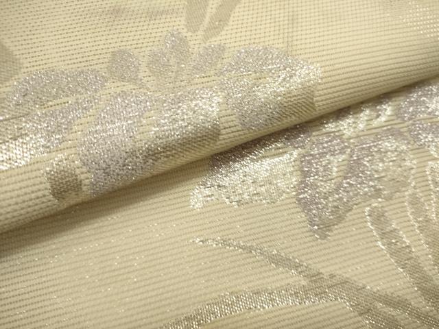平和屋着物*夏物 六通柄袋帯 草花文 銀糸 正絹 逸品 DABH1679cd