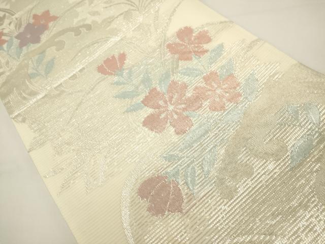 平和屋着物*夏物 六通柄袋帯 流水花文 銀糸 正絹 逸品 DABH1680cd
