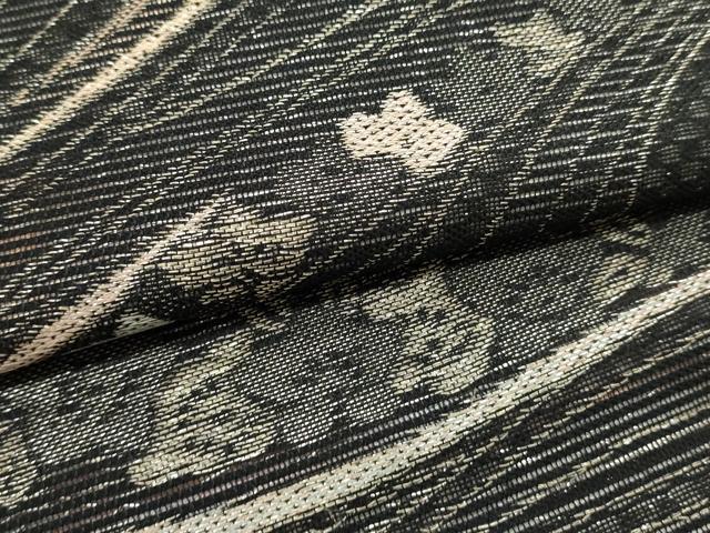 平和屋着物*夏物 六通柄袋帯 流水花文 黒地 銀糸 正絹 逸品 DABH1684cd