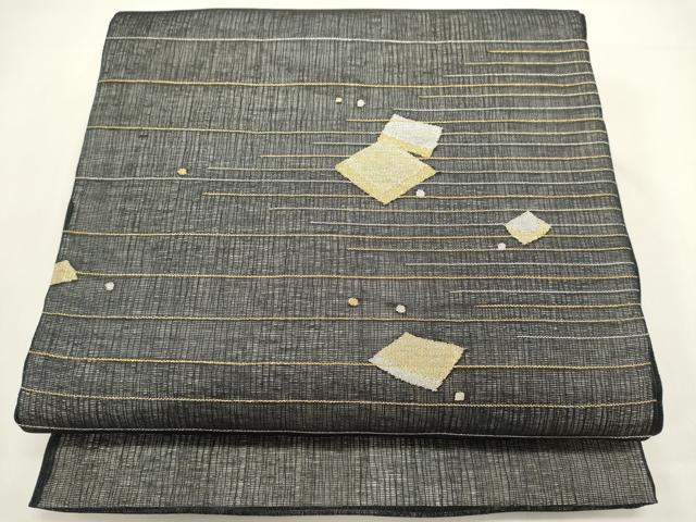 平和屋着物*夏物 太鼓柄袋帯 すくい織 菱文 黒地 金銀糸 正絹 逸品 DABH1685cd