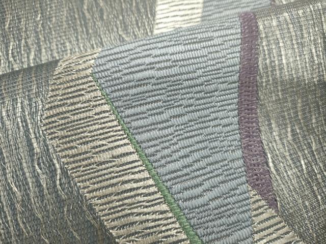 平和屋着物*夏物 六通柄袋帯 櫛織 幾何学文 銀糸 正絹 逸品 DABH1687cd