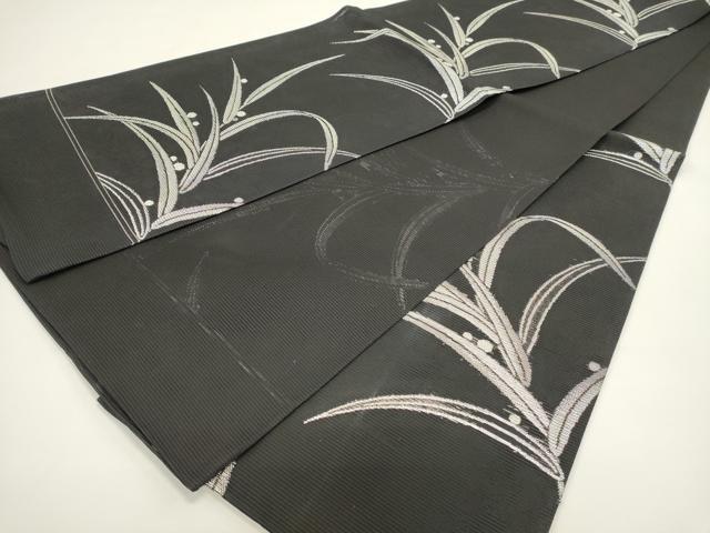 平和屋着物*夏物 六通柄袋帯 芝文 黒地 銀糸 正絹 逸品 DABH1688cd