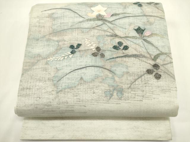 平和屋着物*夏物 太鼓柄袋帯 すくい織 枝花文 金銀糸 正絹 逸品 DABH1690cd