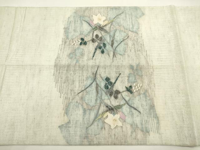 平和屋着物*夏物 太鼓柄袋帯 すくい織 枝花文 金銀糸 正絹 逸品 DABH1690cd