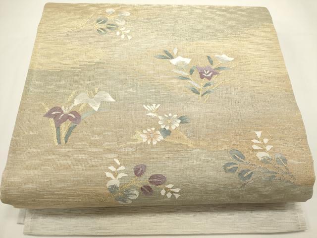 平和屋着物*夏物 太鼓柄袋帯 すくい織 草花文 金銀糸 正絹 逸品 DABH1699cd