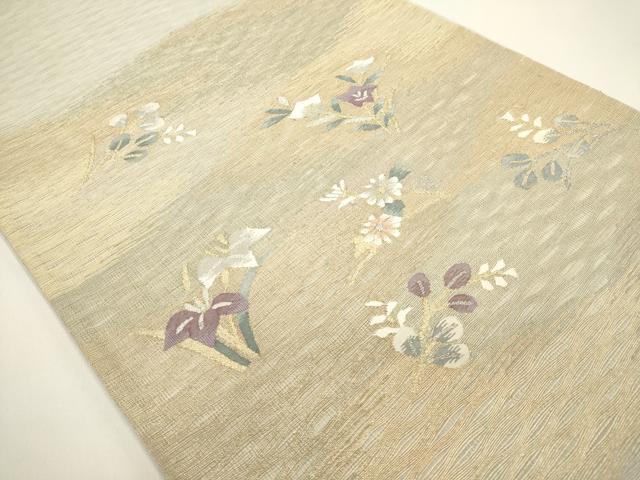 平和屋着物*夏物 太鼓柄袋帯 すくい織 草花文 金銀糸 正絹 逸品 DABH1699cd
