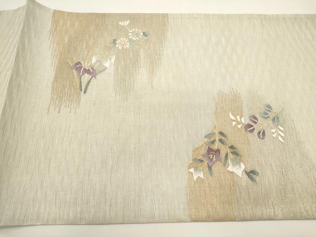 平和屋着物*夏物 太鼓柄袋帯 すくい織 草花文 金銀糸 正絹 逸品 DABH1699cd