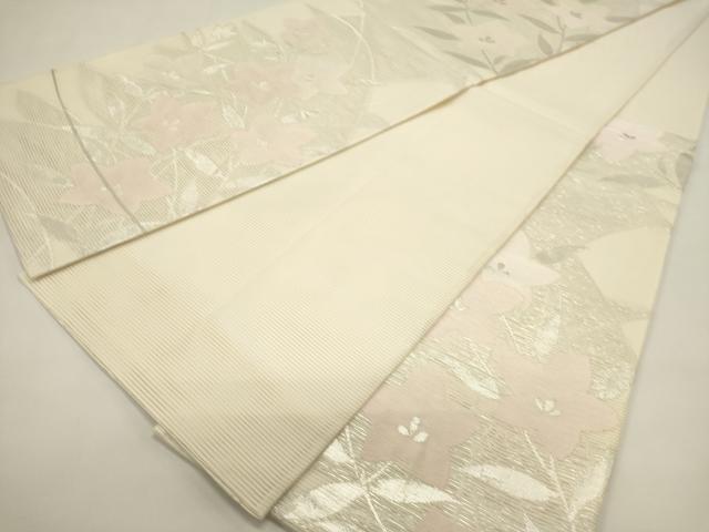 平和屋着物*夏物 六通柄袋帯 草花文 銀糸 正絹 逸品 DABH1701cd