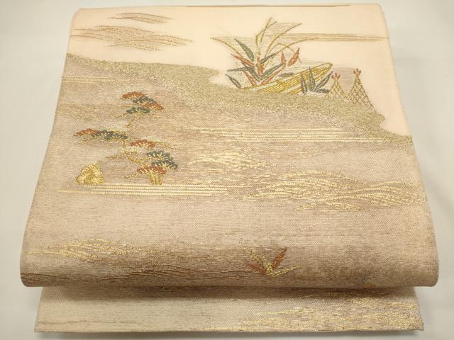 平和屋着物*夏物 六通柄袋帯 小舟花文 金糸 正絹 逸品 DABH1702cd