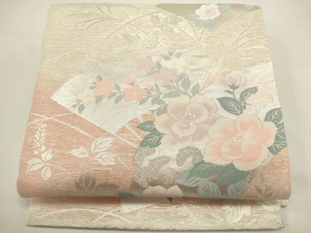 平和屋着物*夏物 六通柄袋帯 扇面花文 銀糸 正絹 逸品 DABH1707cd