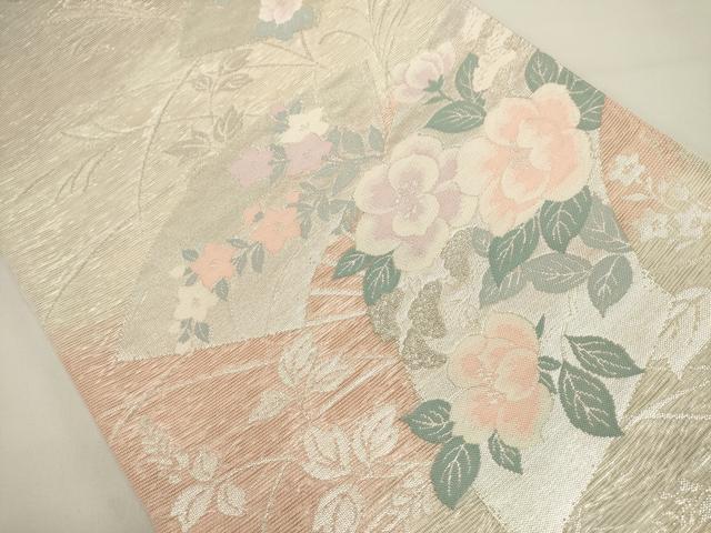平和屋着物*夏物 六通柄袋帯 扇面花文 銀糸 正絹 逸品 DABH1707cd