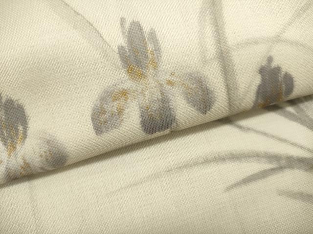 平和屋着物*夏物 太鼓柄袋帯 草花文 杜若 カキツバタ 金彩 正絹 逸品 DABH1714cd
