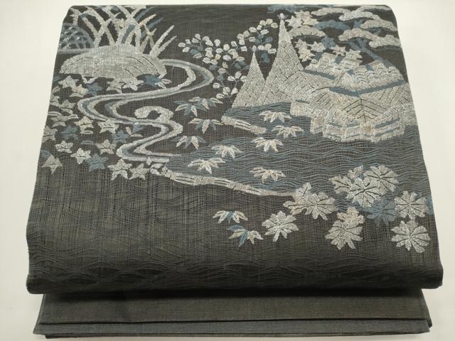 平和屋着物*夏物 太鼓柄袋帯 すくい織 流水風景文 正絹 逸品 DABH1715cd