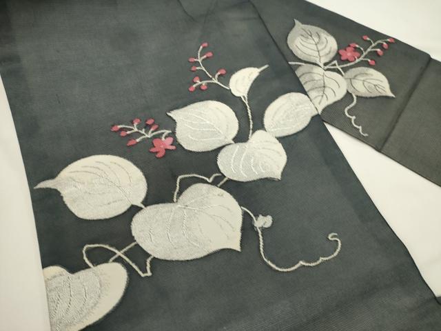平和屋着物*夏物 九寸名古屋帯 草葉文 銀糸 正絹 逸品 DABH1717cd