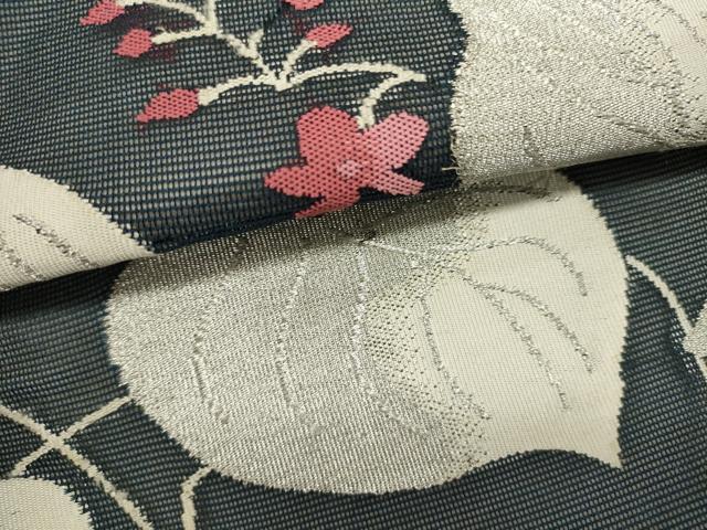 平和屋着物*夏物 九寸名古屋帯 草葉文 銀糸 正絹 逸品 DABH1717cd