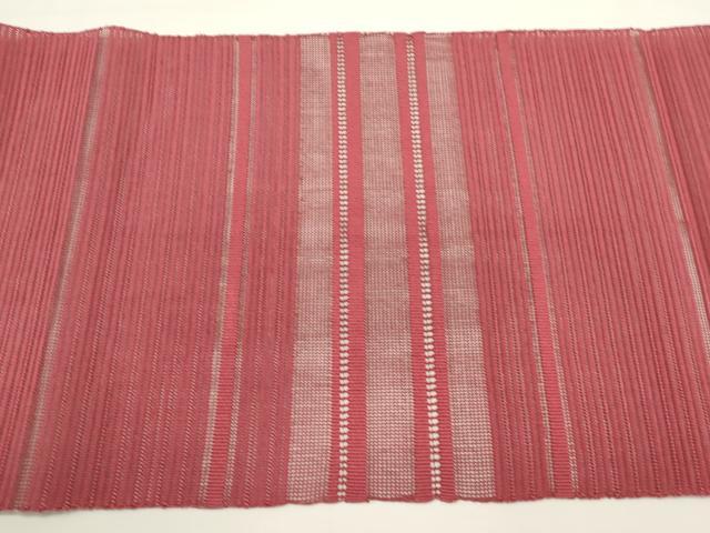平和屋着物*夏物 八寸名古屋帯 絽綴れ 横段文 濃紅色 正絹 逸品 DABH1723cd