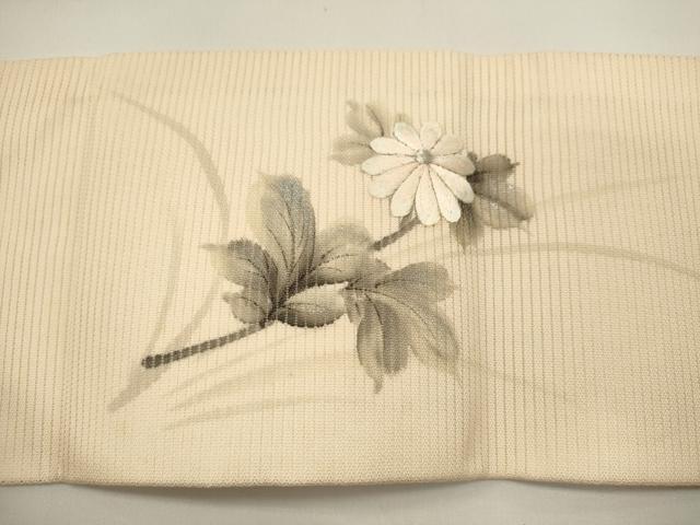 平和屋着物*夏物 九寸名古屋帯 作家物 手描き 刺繍 草花文 銀彩 正絹 逸品 DABH1731cd