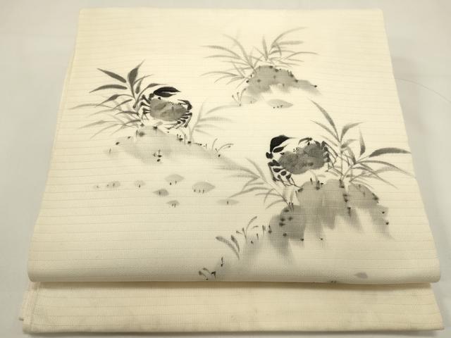 平和屋着物*夏物 九寸開き名古屋帯 手描き 蟹 正絹 逸品 DABH1735cd