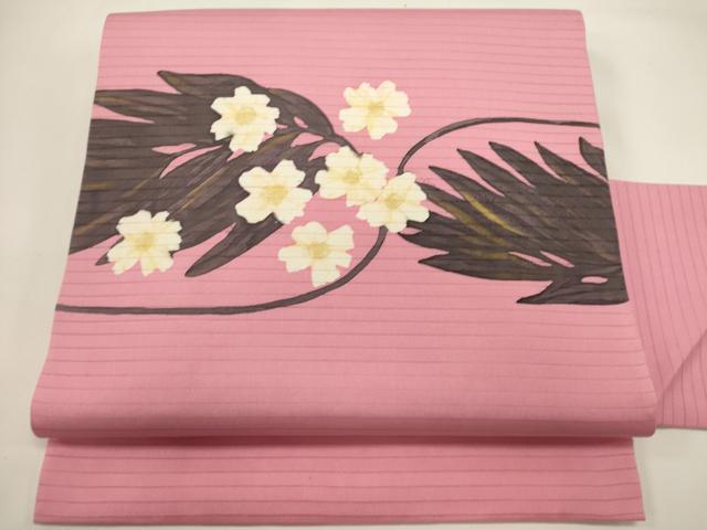 平和屋着物*夏物 絽塩瀬 九寸名古屋帯 作家物 ろうけつ染め 草花文 正絹 逸品 DABH1737cd