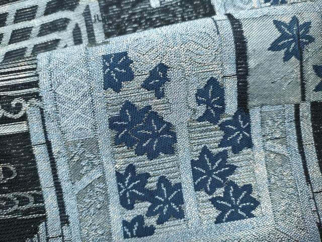 平和屋着物*夏物 六通柄袋帯 藍 御所車花文 銀糸 正絹 逸品 DABH1738cd