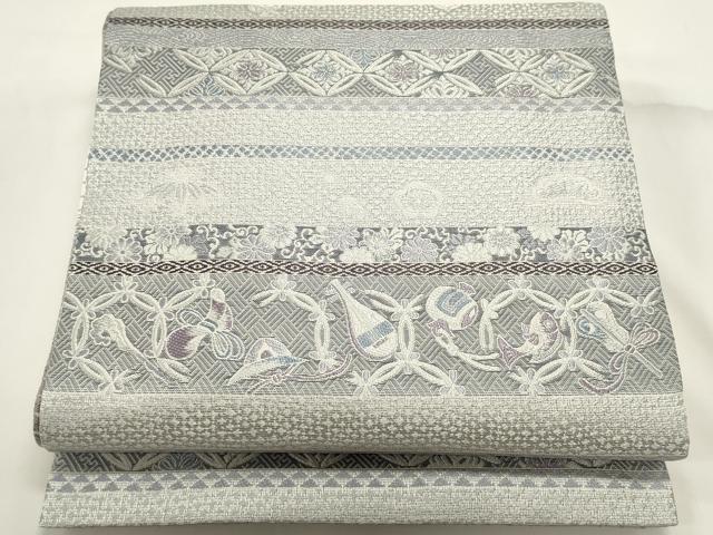 平和屋着物▽両面 六通柄袋帯 スリーシーズン 春夏秋 宝尽くし 正絹 逸品 DABH1747cd