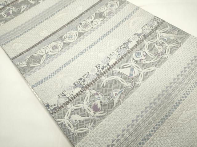 平和屋着物▽両面 六通柄袋帯 スリーシーズン 春夏秋 宝尽くし 正絹 逸品 DABH1747cd