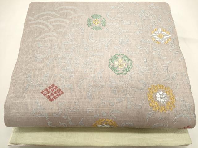 平和屋着物▽両方向 両面 全通柄袋帯 スリーシーズン 春夏秋 名物裂文 月のしらべ 金糸 正絹 逸品 DABH1751cd