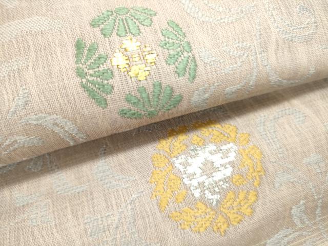平和屋着物▽両方向 両面 全通柄袋帯 スリーシーズン 春夏秋 名物裂文 月のしらべ 金糸 正絹 逸品 DABH1751cd
