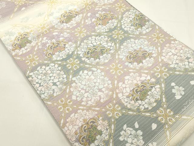 平和屋着物▽両面 太鼓柄袋帯 スリーシーズン 春夏秋 雪輪花文 金銀糸 やまと誂製 正絹 逸品 DABH1756cd