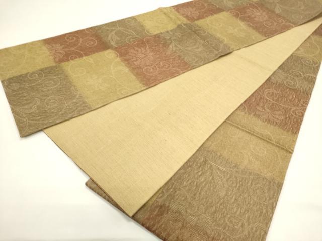 平和屋着物▽西陣 しょうざん謹製 全通柄袋帯 スリーシーズン 春夏秋 櫛織 花唐草文 証紙付き 正絹 逸品 DABH1762cd