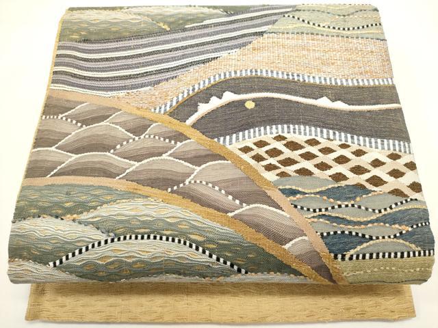 平和屋着物▽太鼓柄袋帯 スリーシーズン 春夏秋 すくい織 立波文 正絹 逸品 DABH1763cd