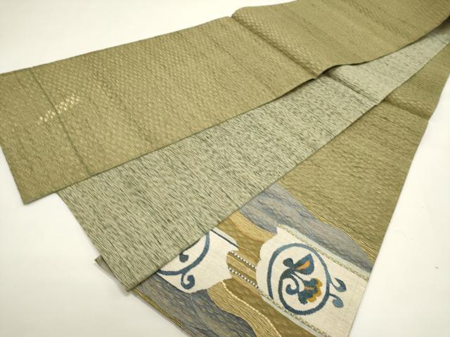平和屋着物▽太鼓柄袋帯 スリーシーズン 春夏秋 すくい織 花唐草文 上代35万 正絹 逸品 DABH1764cd
