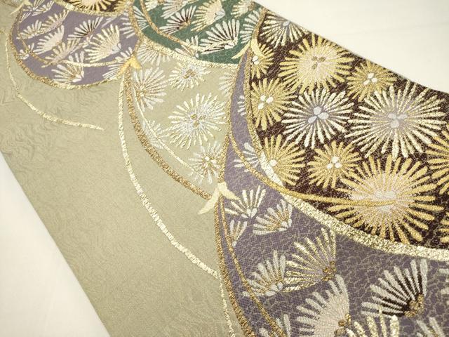 平和屋着物▽六通柄袋帯 スリーシーズン 春夏秋 松葉文 金糸 正絹 逸品 DABH1772cd