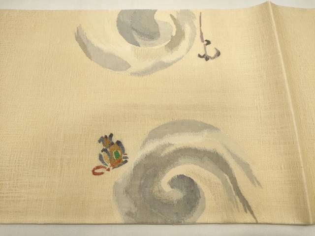 平和屋着物▽太鼓柄袋帯 スリーシーズン 春夏秋 すくい織 抽象文 正絹 逸品 DABH1775cd