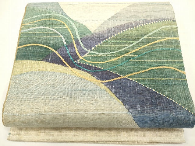 平和屋着物▽太鼓柄袋帯 スリーシーズン 春夏秋 すくい織 流水文 正絹 逸品 DABH1776cd