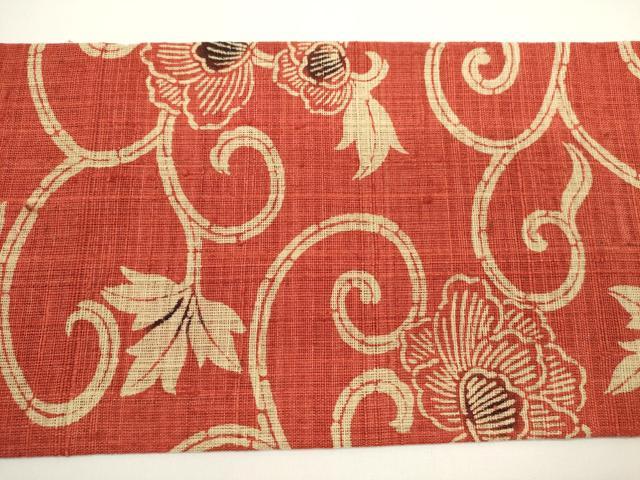 平和屋着物*夏物 全通柄九寸名古屋帯 型染め 花唐草文 正絹 逸品 DABH1784cd