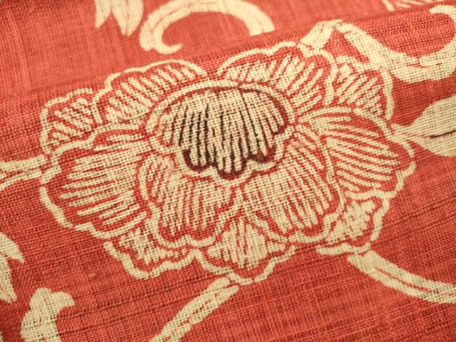 平和屋着物*夏物 全通柄九寸名古屋帯 型染め 花唐草文 正絹 逸品 DABH1784cd