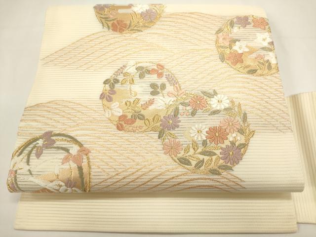 平和屋着物*夏物 九寸名古屋帯 唐織 流水花丸文 金糸 正絹 逸品 DABH1792cd
