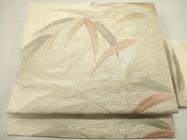 平和屋着物*夏物 九寸名古屋帯 草葉文 金糸 正絹 逸品 DABH1796cd