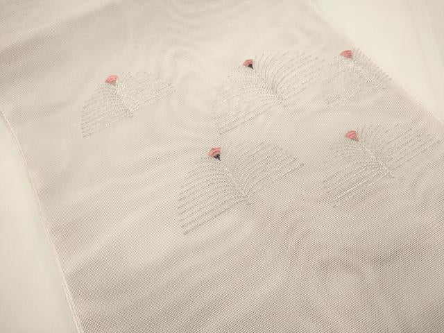 平和屋着物*夏物 八寸名古屋帯 総刺繍 枝花文 銀糸 正絹 逸品 DABH1810cd
