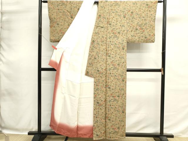 平和屋着物■上質な小紋 草花文 鬼しぼ縮緬 正絹 逸品 DABH1858cd