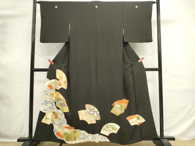 平和屋着物■豪華黒留袖 刺繍 地紙吉祥花文 金銀彩 正絹 逸品 DABH1862cd