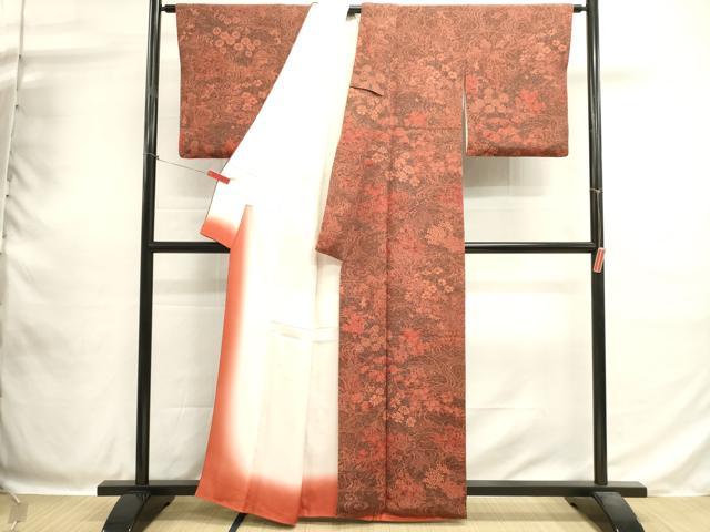 平和屋着物■上質な小紋 流水花文 鬼しぼ縮緬 正絹 逸品 DABH1867cd