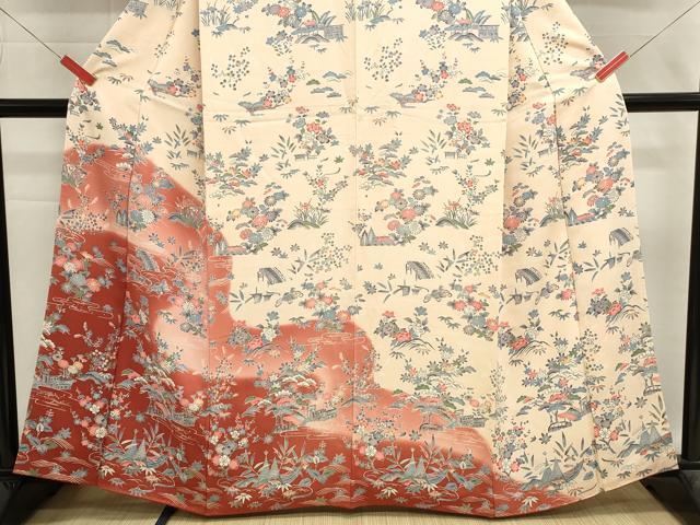 平和屋着物■訪問着 型染め 流水花文 暈し染め 正絹 逸品 DABH1913cd
