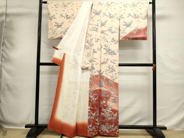 平和屋着物■訪問着 型染め 流水花文 暈し染め 正絹 逸品 DABH1913cd